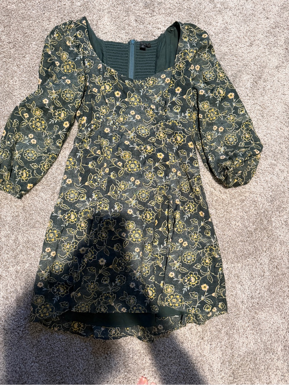 J. Crew Dark Green Smocked Bodice Dress